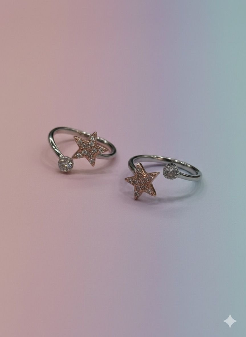 92.5 Silver Rose Gold  Star Stoned Fancy Toe Ring 